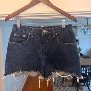 New York & Company Dark Blue Frayed Jean Shorts
